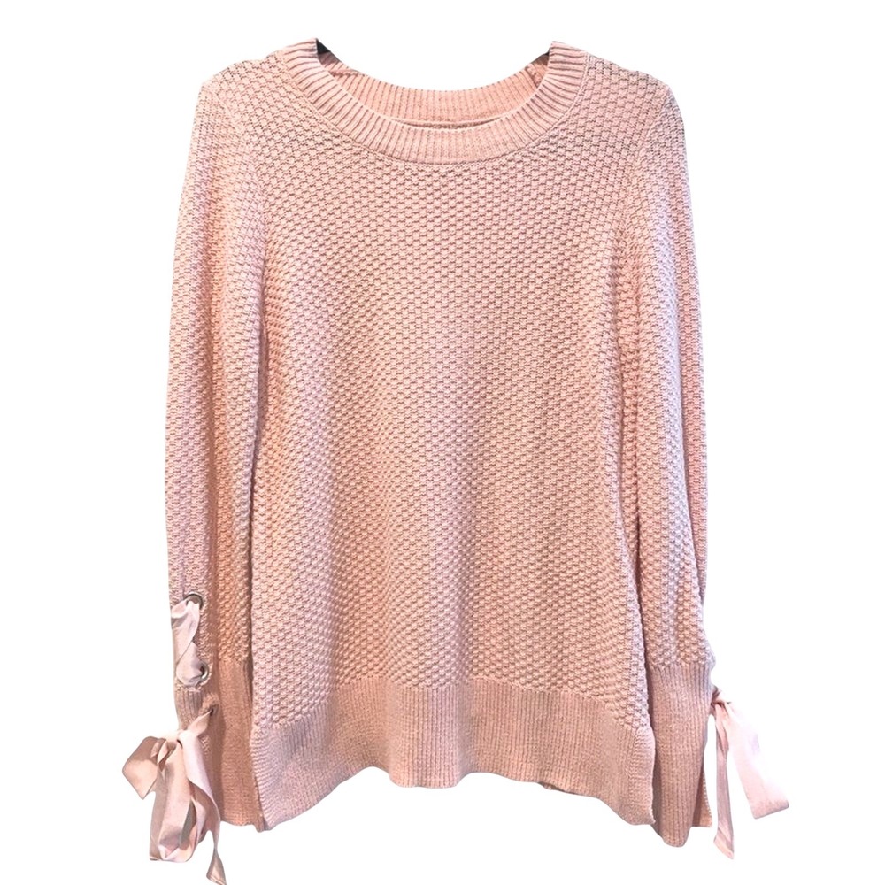 Kaari Blue Sweater Pink Excellent Lace‎ Up Ribbon Cuff Pullover Womens S